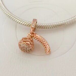 New Pandora Sparkling Pine Cone Dangle Charm Rose Gold-Plated